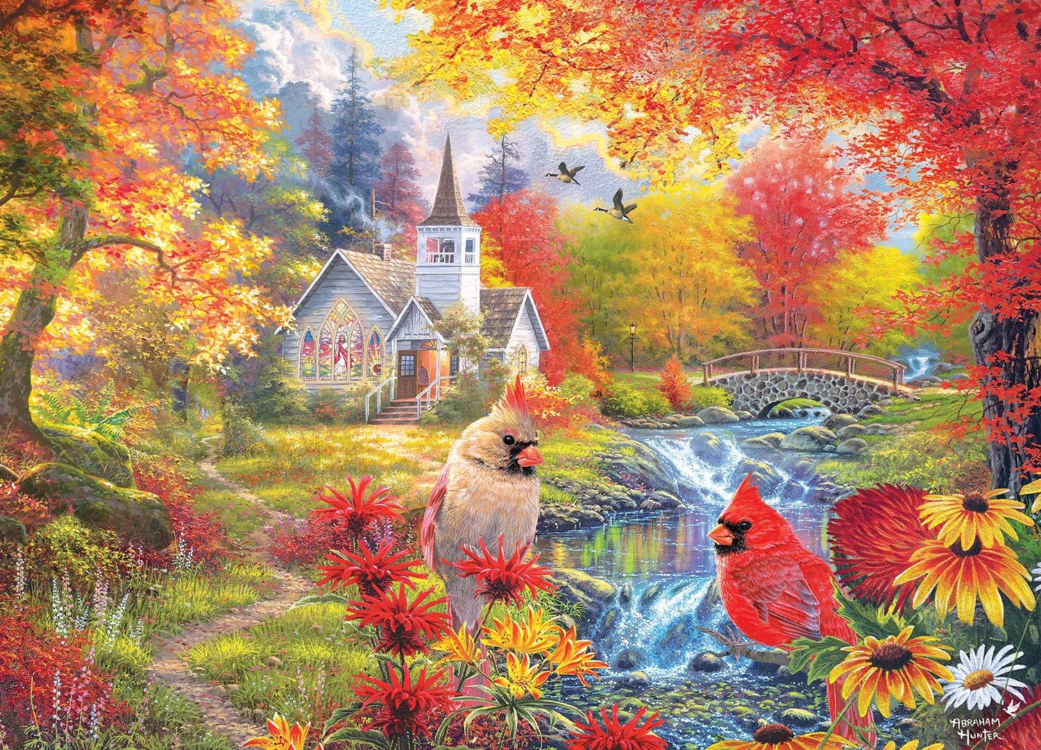 Secluded Church In Fall 1000 Pieces RoseArt Puzzle Warehouse