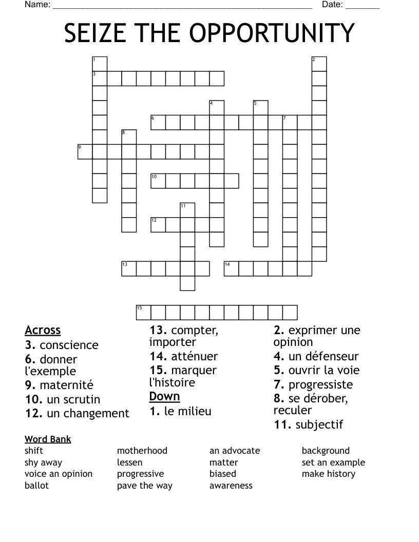 SEIZE THE OPPORTUNITY Crossword WordMint