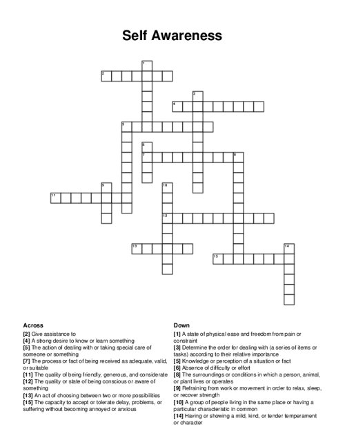 Self Awareness Crossword Puzzle