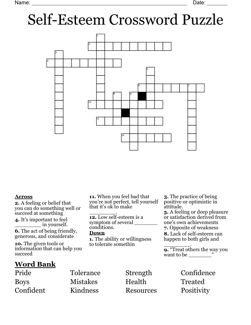 Self Image Crossword Clue Printable Template Calendar