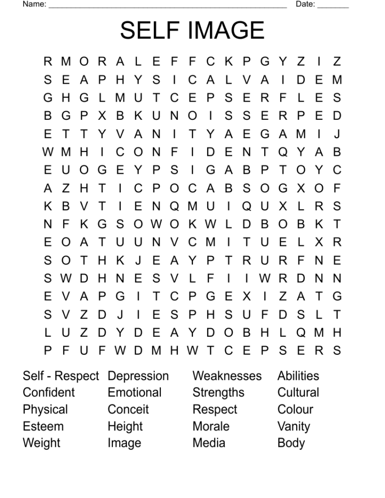 SELF IMAGE Word Search WordMint