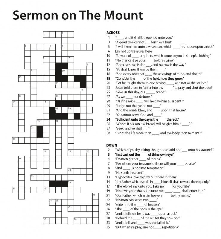 Sermon On The Mount Crossword Puzzle Bible Crossword Bible Study