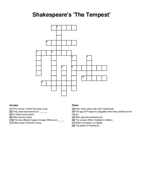 Shakespeare s The Tempest Crossword Puzzle