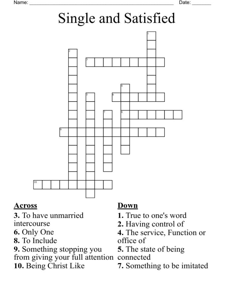 Single And Satisfied Crossword WordMint
