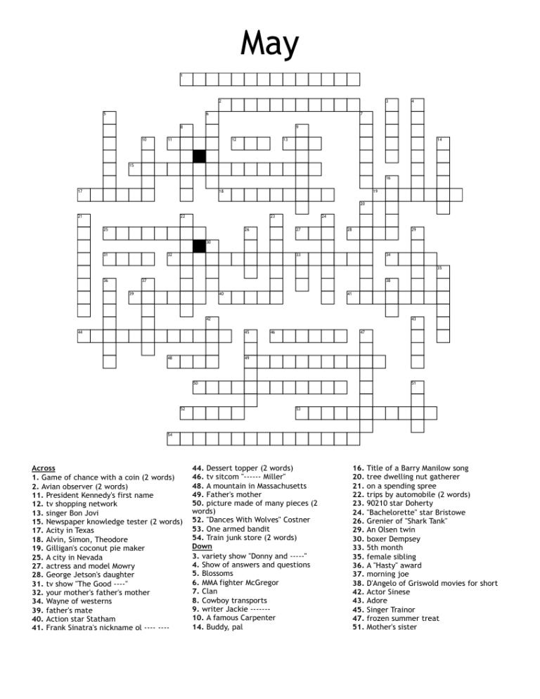 Single Named Singer Crossword