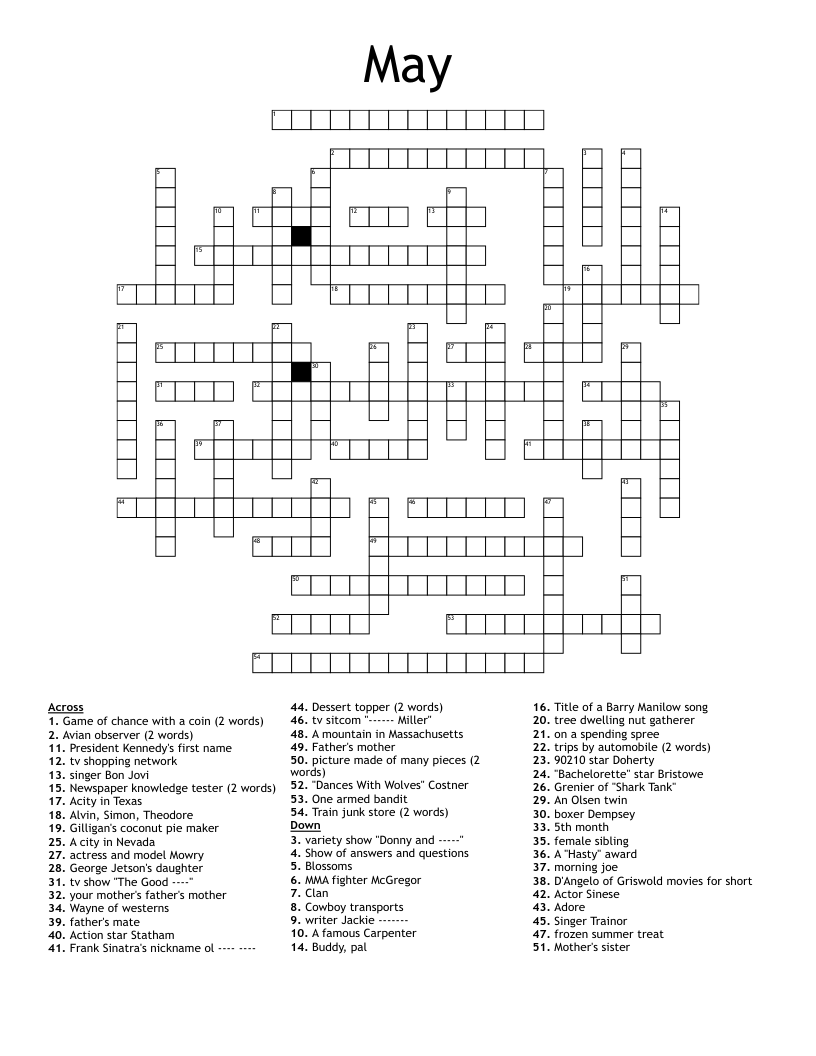 Single Named Singer Crossword