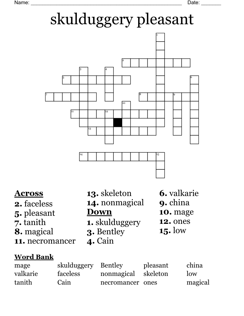 Skulduggery Pleasant Crossword WordMint