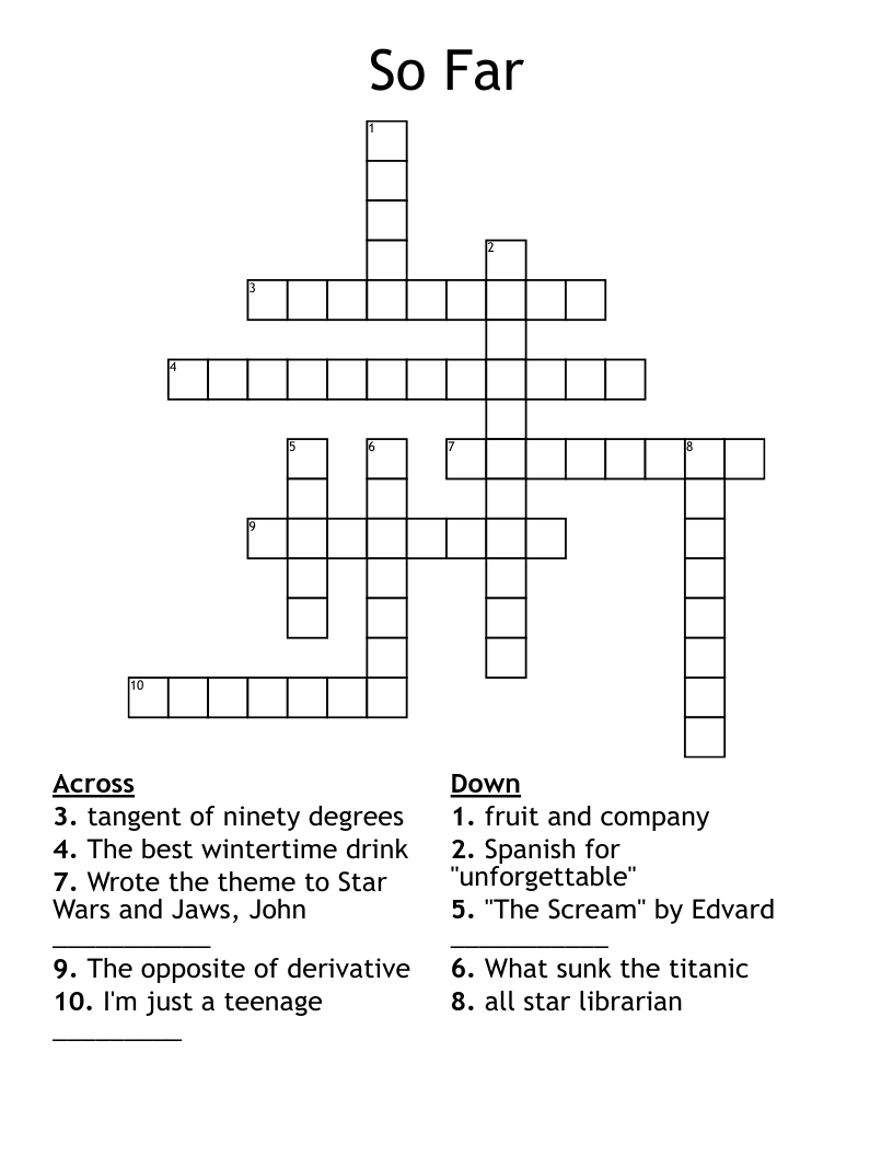 So Far Crossword WordMint