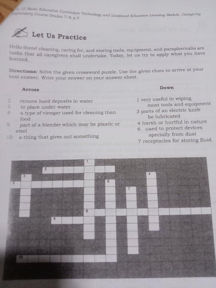 Solve The Given Crossword Puzzle Use The Given Clues To Arrive At Your 