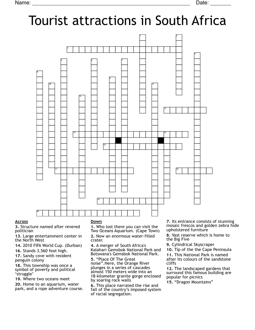 South Africa Crossword Wordmint Free South African Crossword Puzzles 