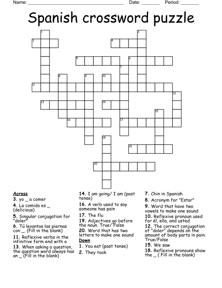 Spanish Crossword Puzzle WordMint