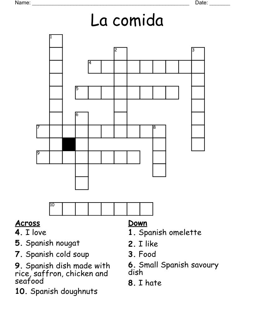 Spanish Food Crossword WordMint
