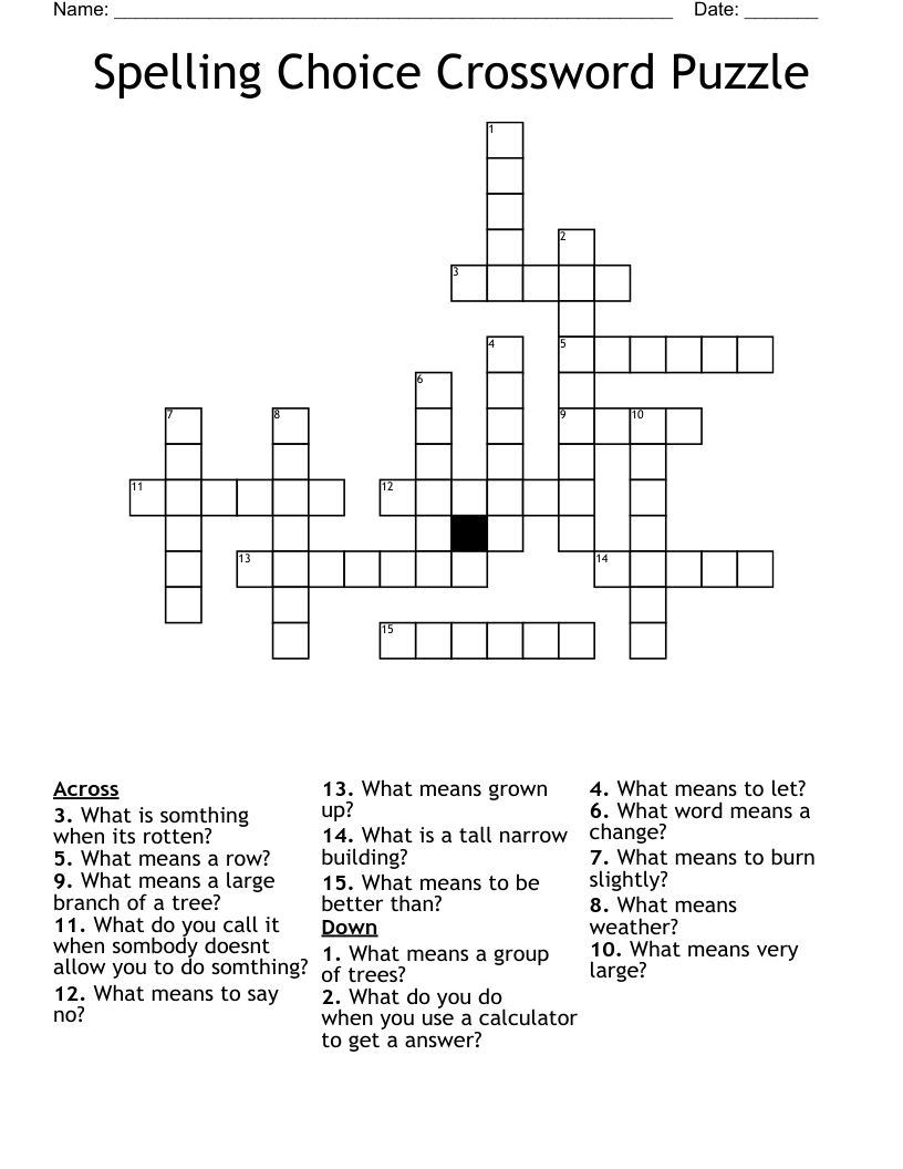 Spelling Choice Crossword Puzzle WordMint