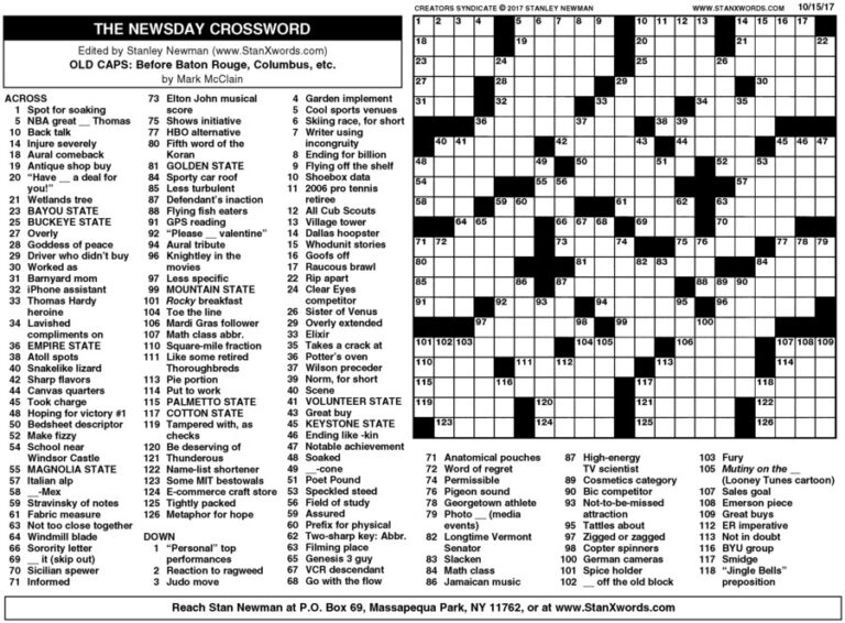 Stanley Newman Printable Crossword Puzzles