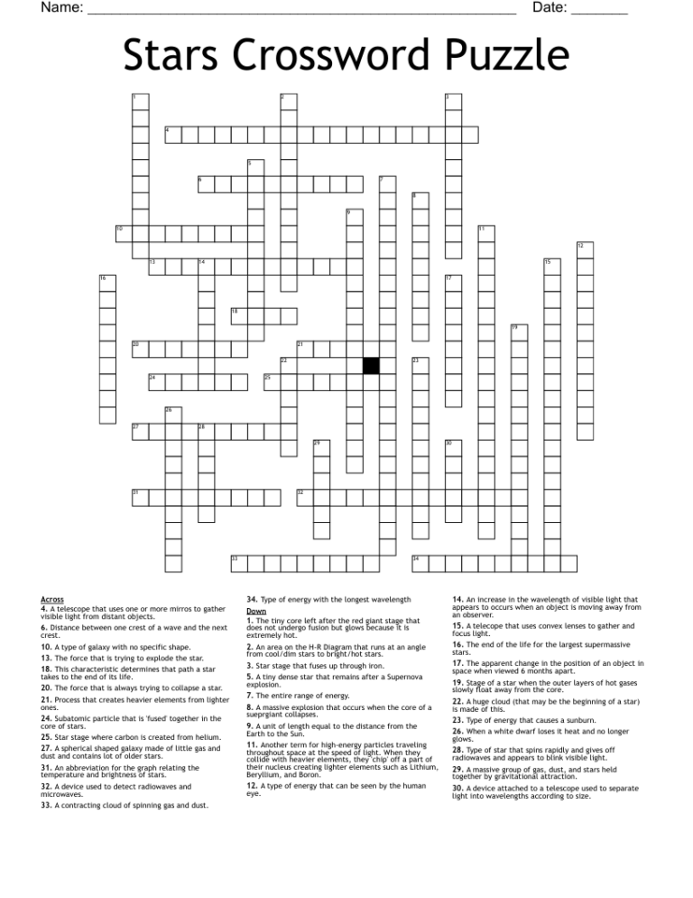 Stars Crossword Puzzle WordMint