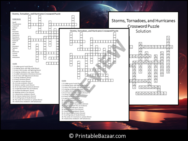 Storms Tornadoes And Hurricanes Crossword Puzzle Worksheet Activity 