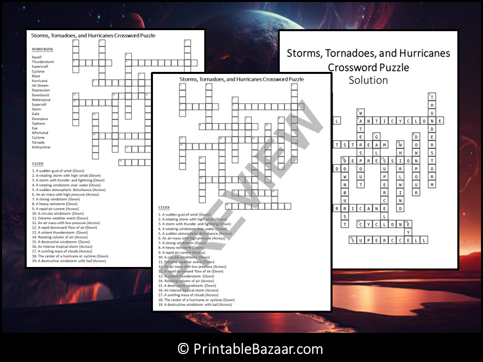 Storms Tornadoes And Hurricanes Crossword Puzzle Worksheet Activity