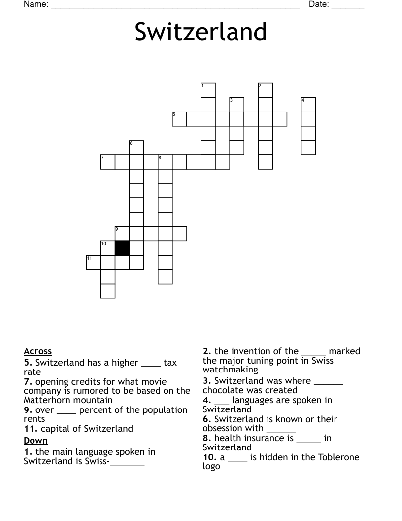 Switzerland Crossword WordMint