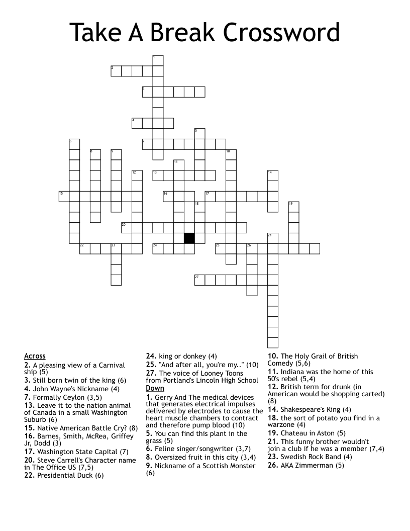 Take A Break Crossword WordMint