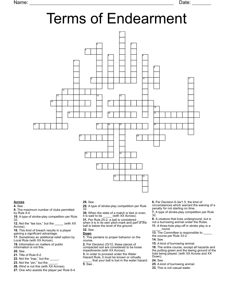 Terms Of Endearment Crossword WordMint