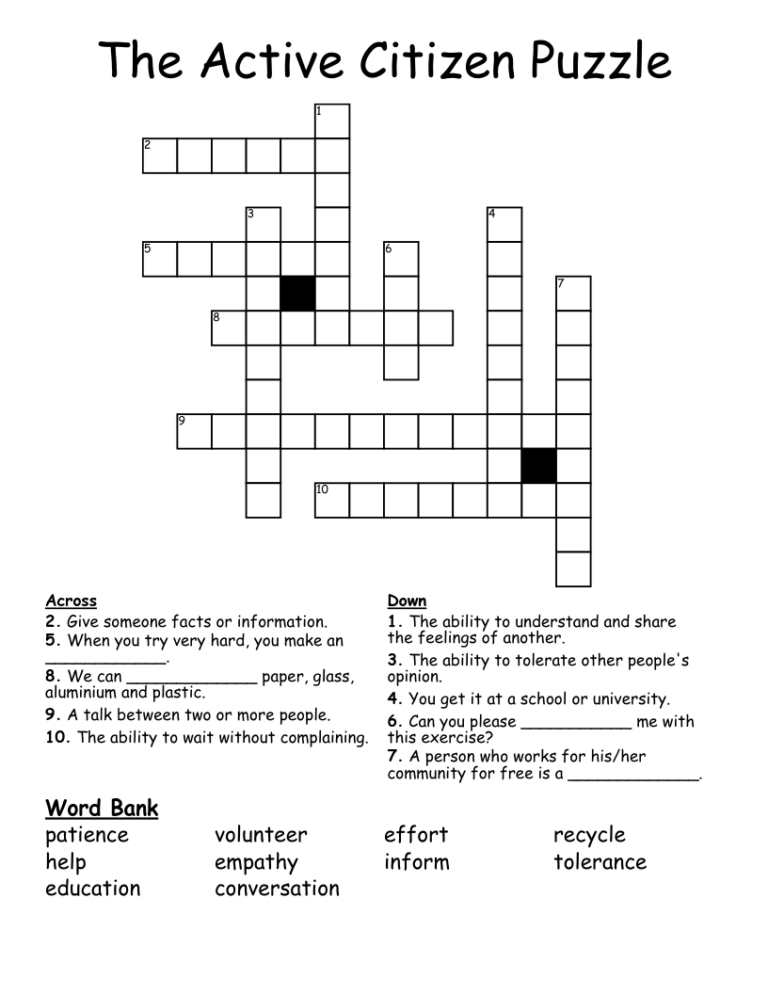 The Active Citizen Puzzle Crossword WordMint