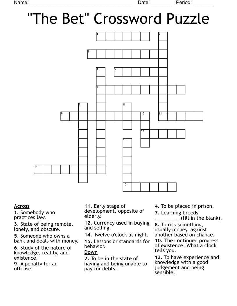 The Bet Crossword Puzzle WordMint