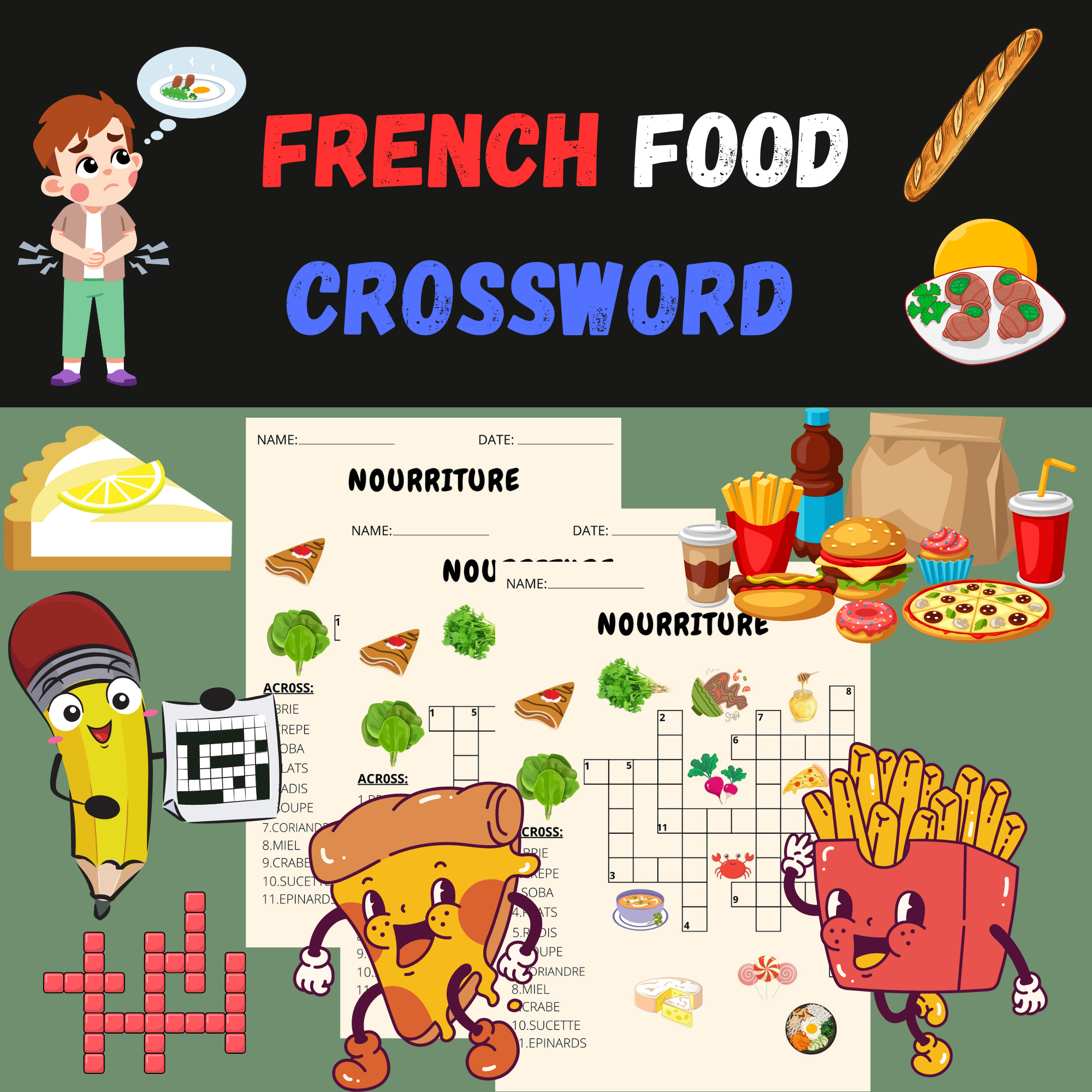 The French Food Crossword Puzzle Worksheet Made By Teachers
