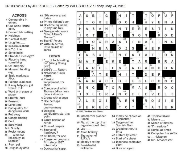 The New York Times Crossword In Gothic 05 24 13 Careless Abandon