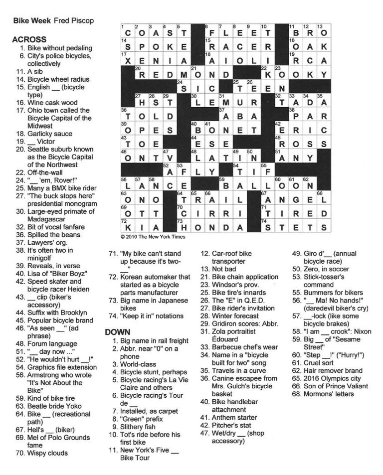The New York Times Crossword In Gothic Bike Week