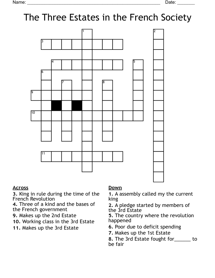 The Three Estates In The French Society Crossword WordMint