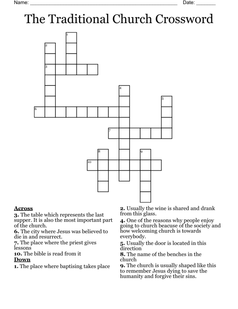 The Traditional Church Crossword WordMint