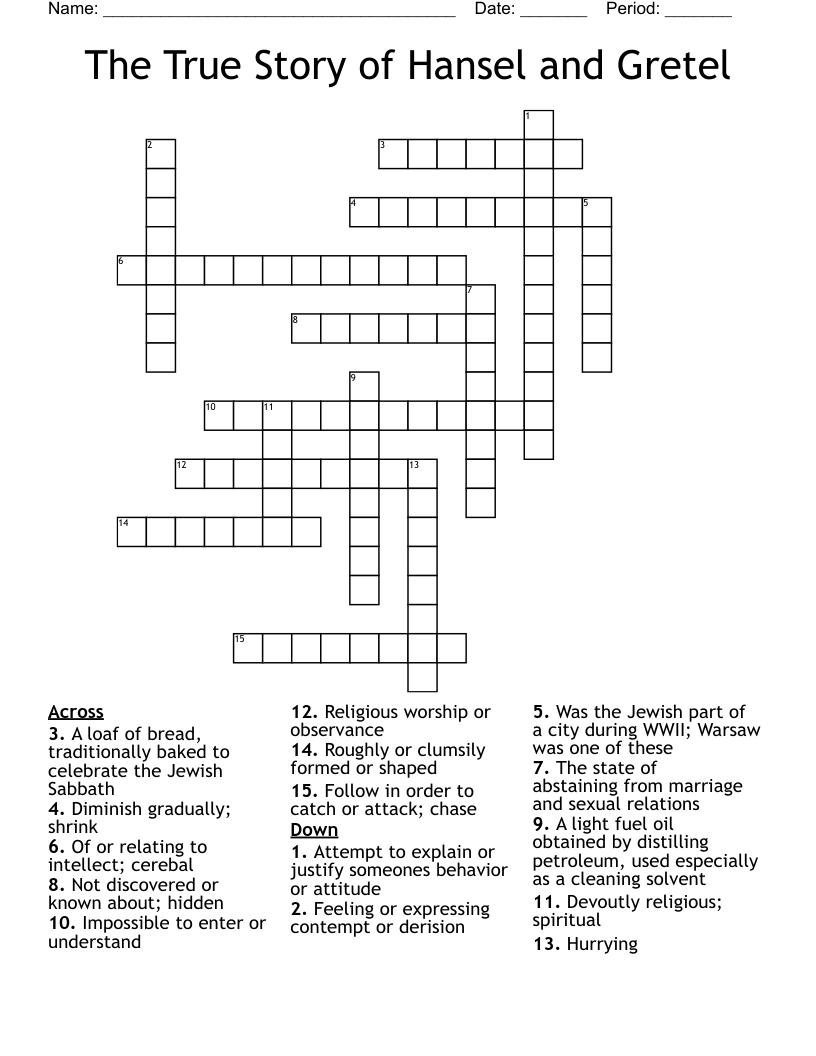 The True Story Of Hansel And Gretel Crossword WordMint