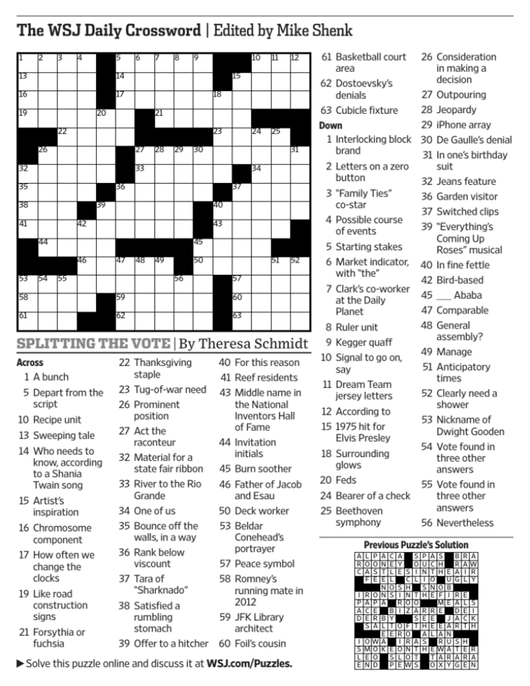 The WSJ Daily Crossword Edited By Mike Shenk