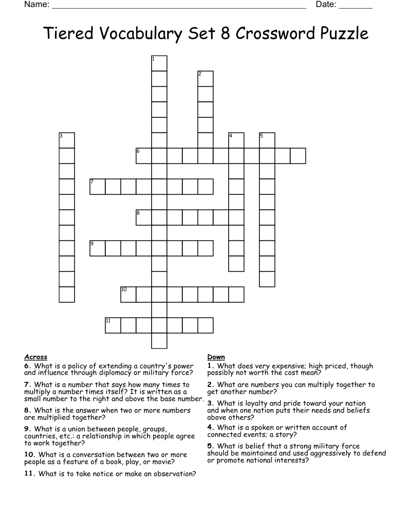 Tiered Vocabulary Set 8 Crossword Puzzle WordMint