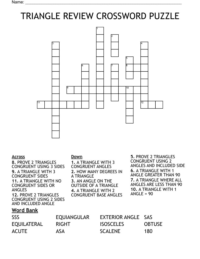 TRIANGLE REVIEW CROSSWORD PUZZLE WordMint