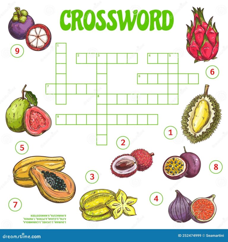 Tropical Raw Fruits Crossword Grid Worksheet Stock Illustration 