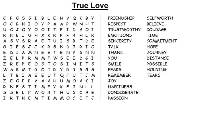 True Love Crossword Puzzle Www aspiringromancewriters Bible 