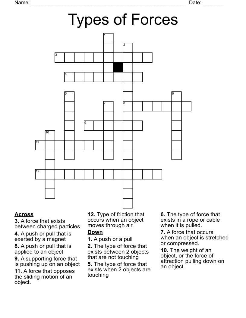 Types Of Forces Crossword WordMint