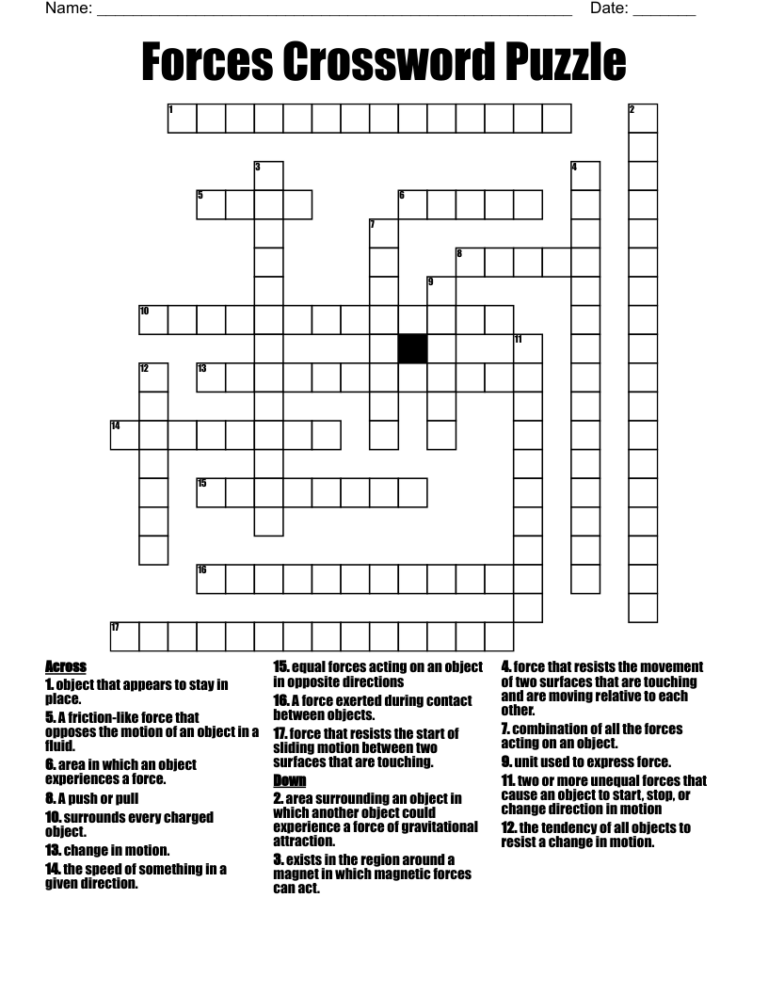 Types Of Forces Crossword WordMint