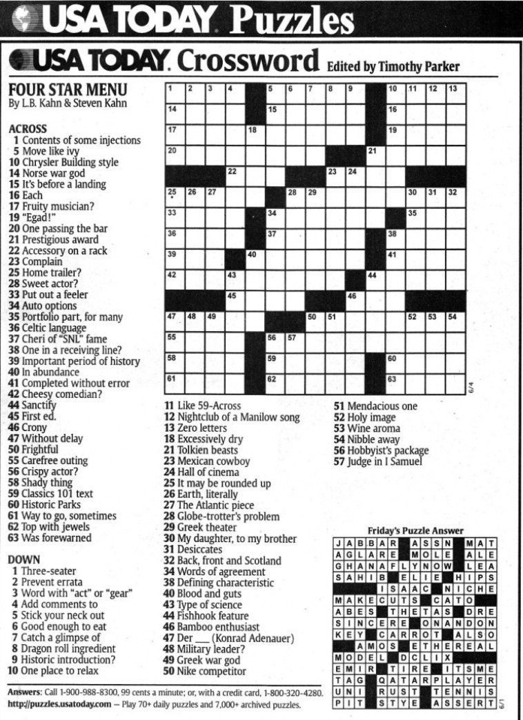 Usa Today Hard Crossword Printable