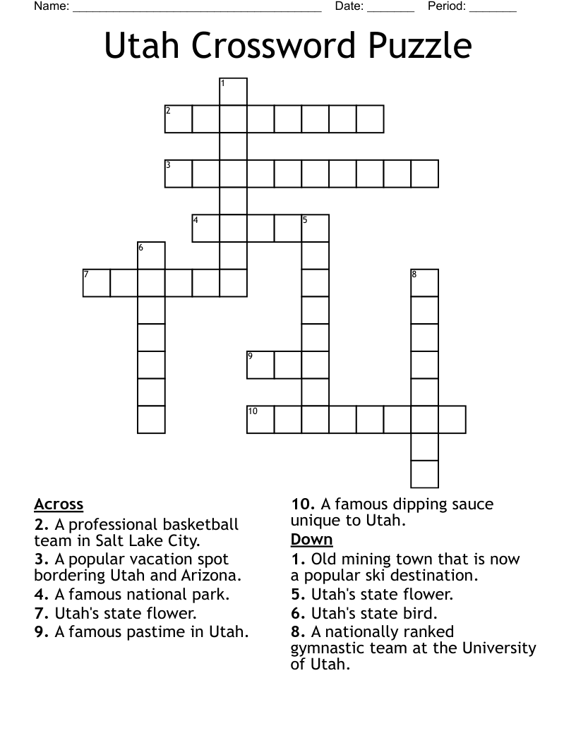 Utah Crossword Puzzle WordMint