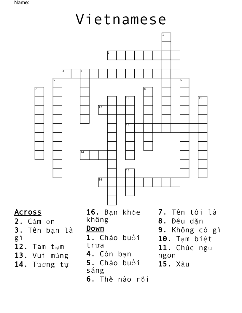 Vietnamese Language Crosswords Word Searches Bingo Cards WordMint