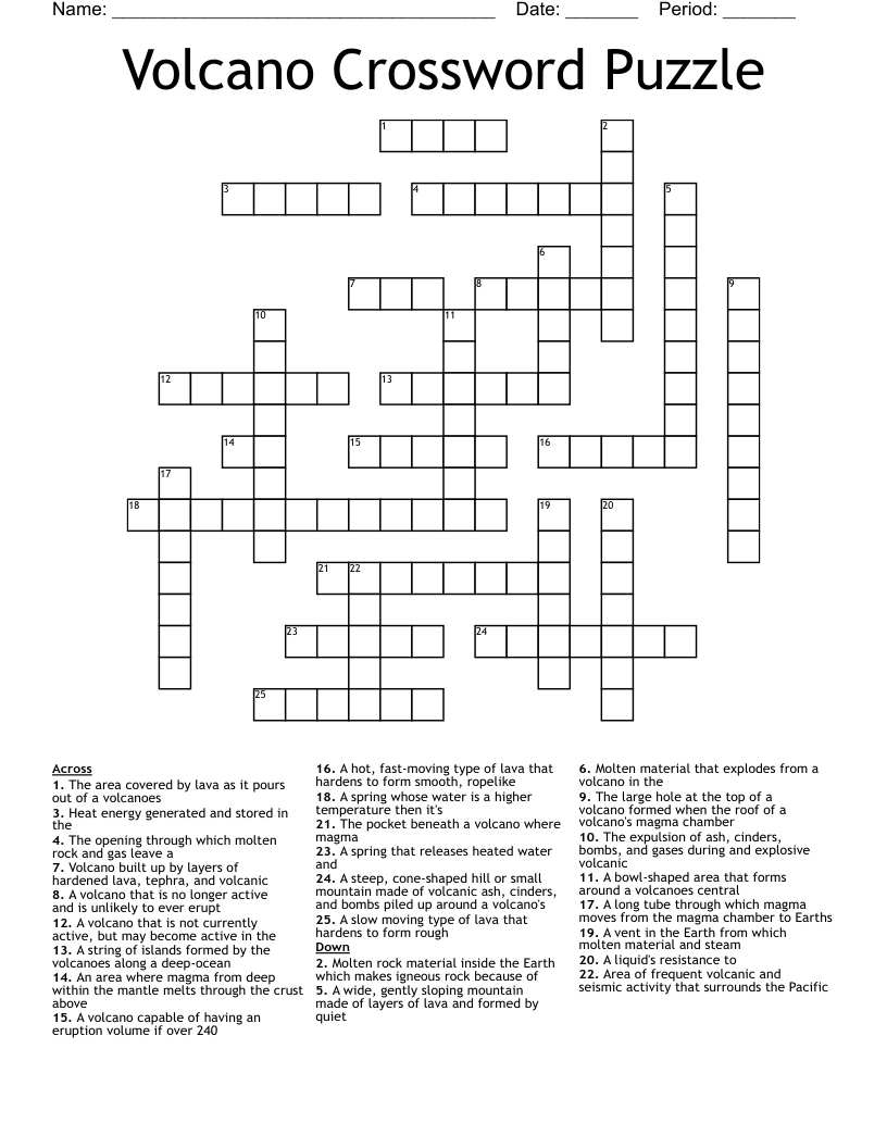 Volcano Crossword Puzzle WordMint