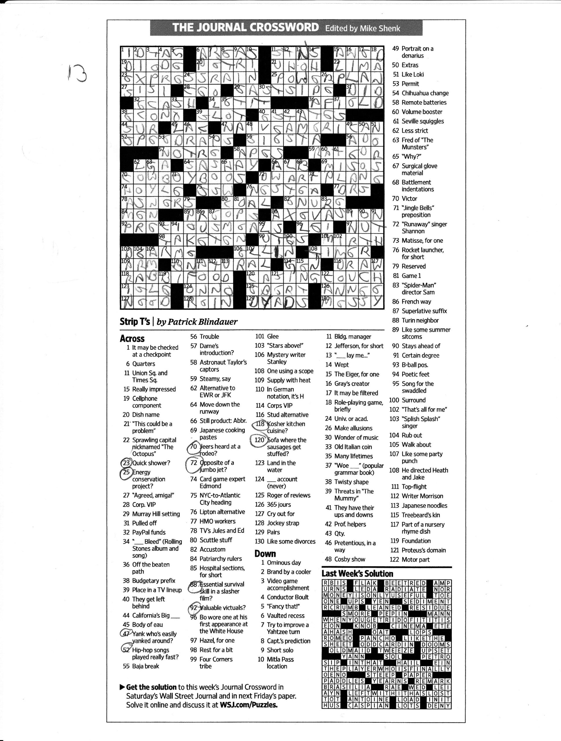 Wall Street Journal Crossword Puzzles Crossword Crossword Puzzles 