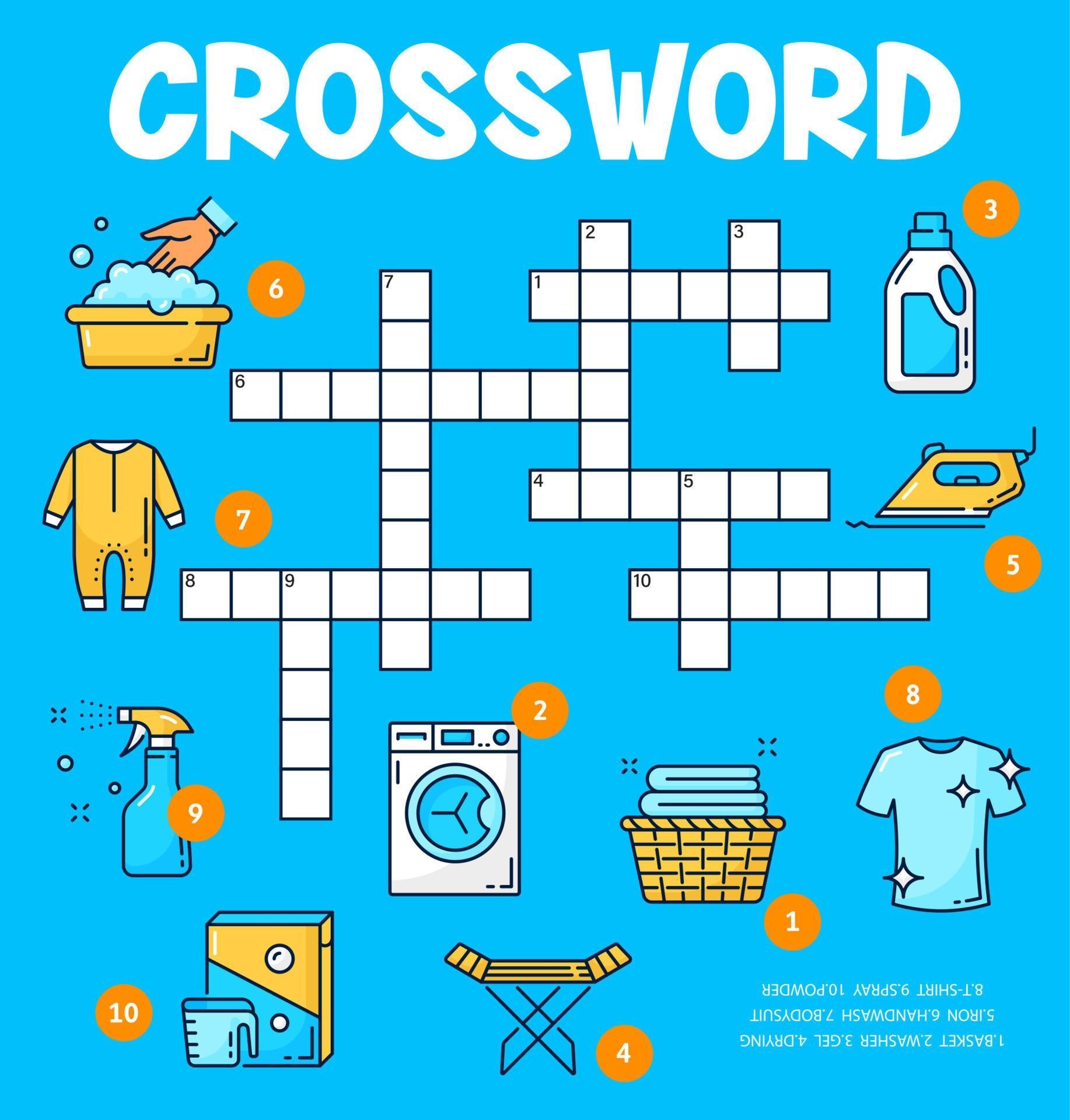 Washing And Cleaning Crossword Puzzle Worksheet 21519829 Vector Art At