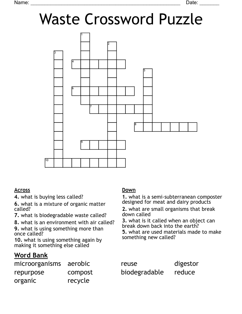 Waste Crossword Puzzle WordMint