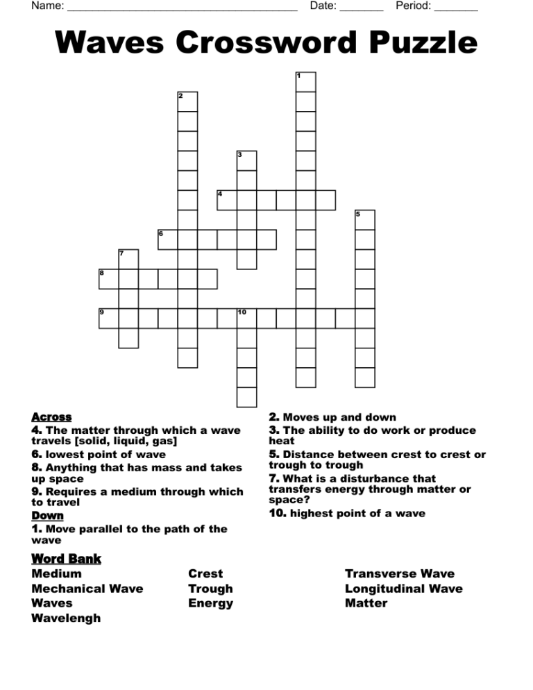Waves Crossword Puzzle WordMint