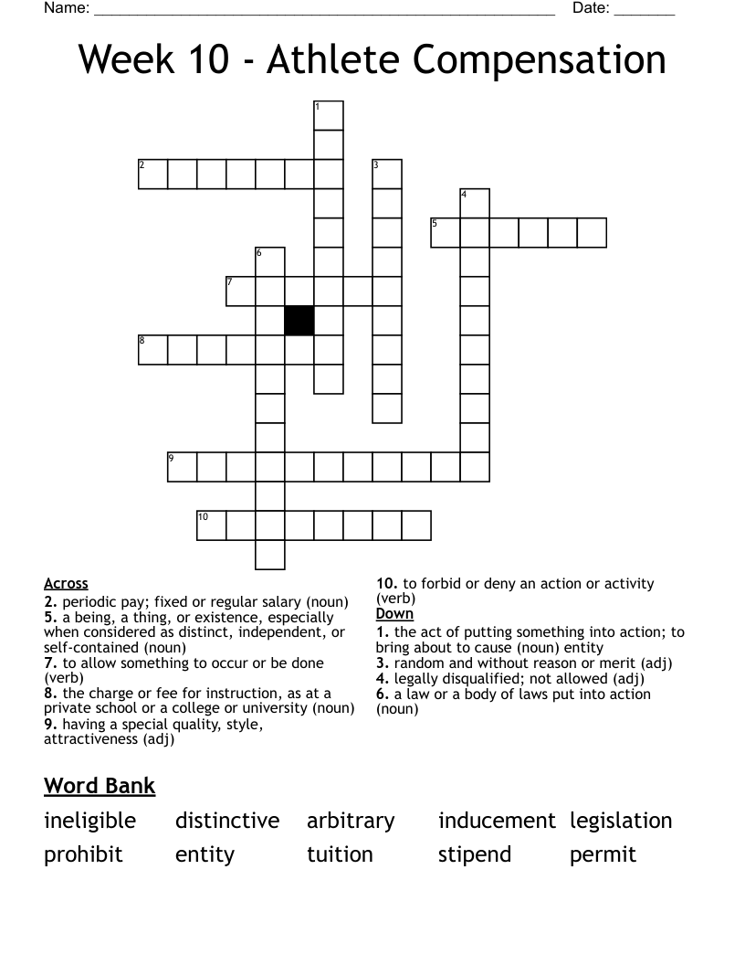 Week 10 Athlete Compensation Crossword WordMint