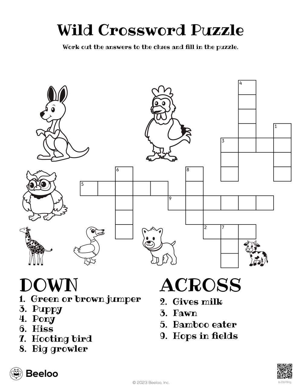 Wild Crossword Puzzle Beeloo Printable Crafts And Activities For Kids