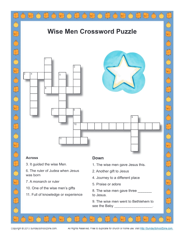 Wise Men Crossword Puzzle On Sunday School Zone